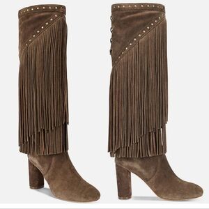 INC Tolla Tall Fringe Taupe Suede Women's Boots in Mushroom - NWT